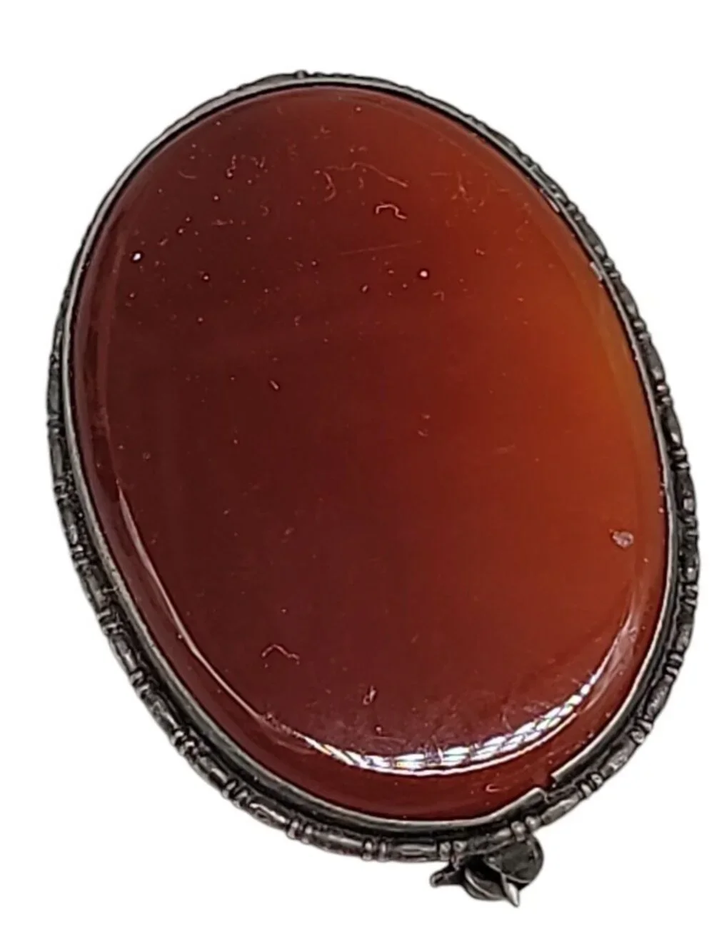 Sterling Silver Carnelian Brooch Oval Shape Germany Makers Mark Vintage 925